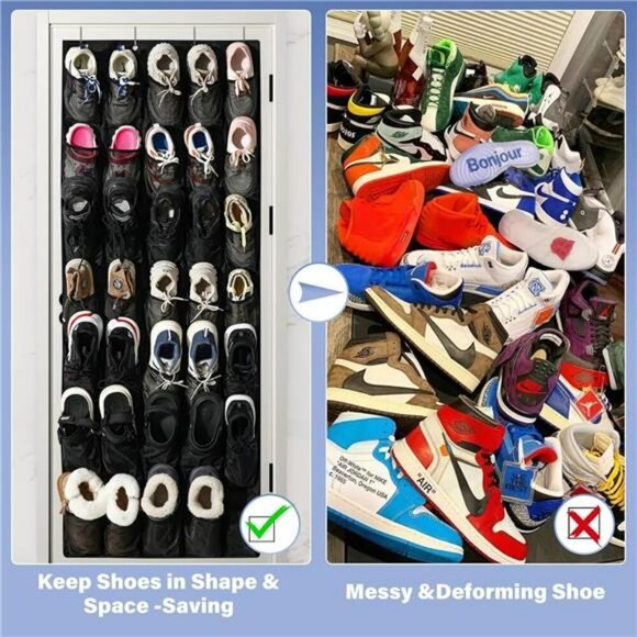 Over The Door Shoe Organizer 35 Pocket Mesh Hanging Storage Rack Holder - Picture 6 of 8